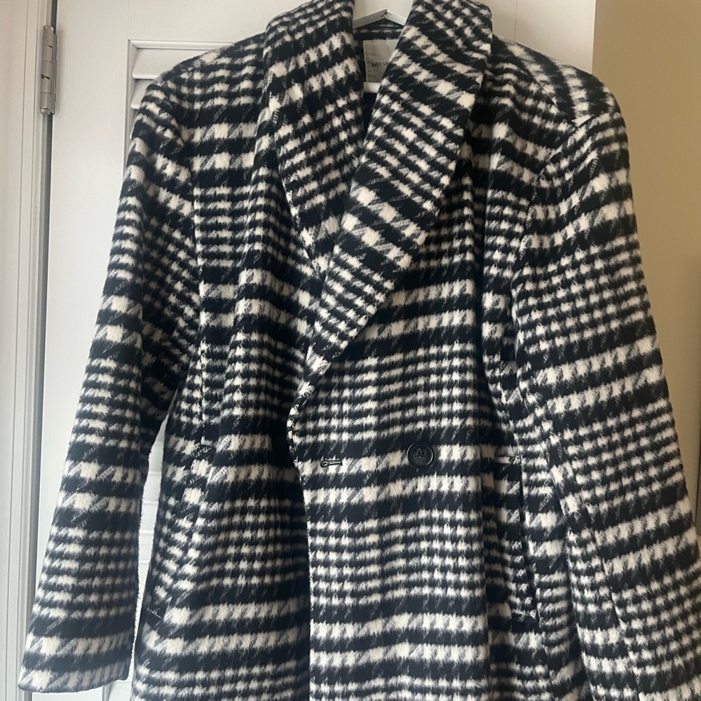 Avec Les Filles Black and White Checkered Pea Coat